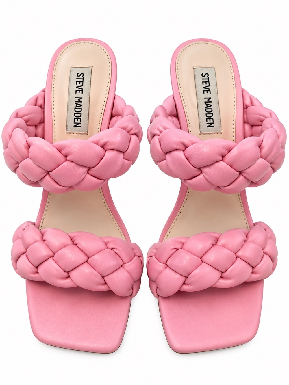 Steve Madden Pink Braided Heeled Sandals Size 7 | Chunky Woven Strappy Mules